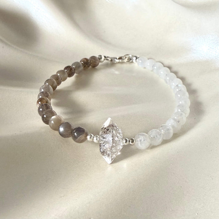 Duality Herkimer, Black Moonstone & Moonstone Bracelet