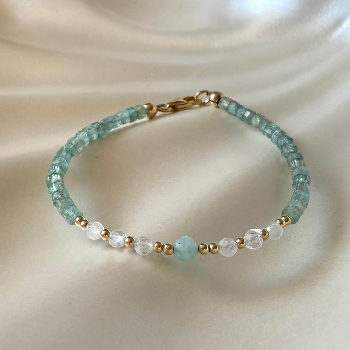 Lemurian Dreaming Amazonite, Apatite & Moonstone Gold Bracelet