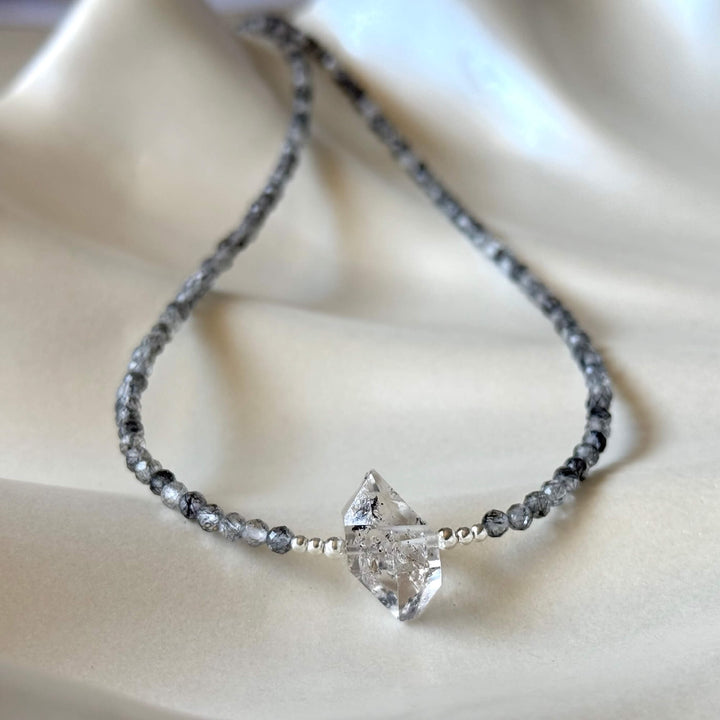 Herkimer Diamond and Tourmalinated Quartz Healing Necklace