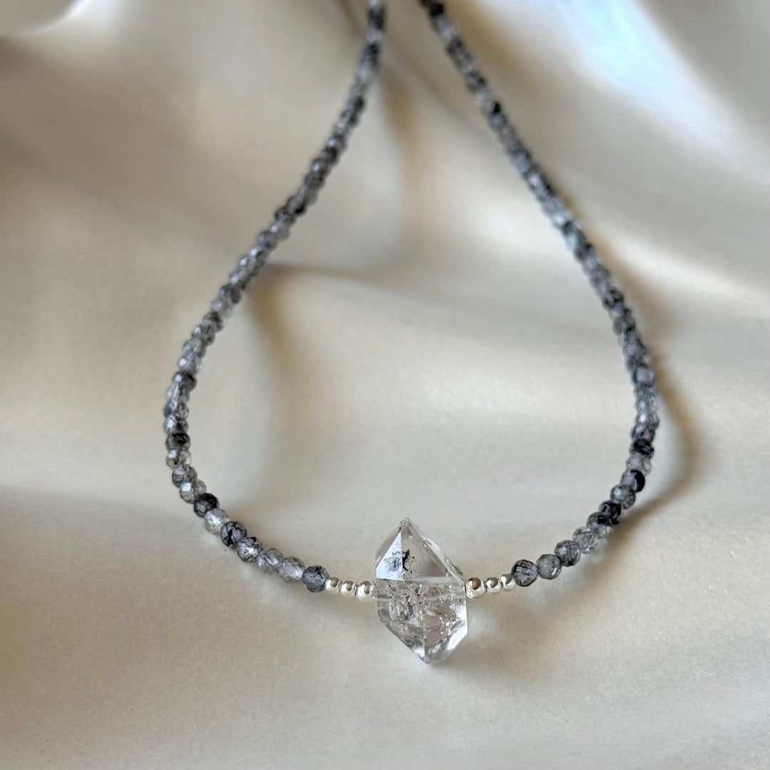 Herkimer Diamond and Tourmalinated Quartz Healing Necklace