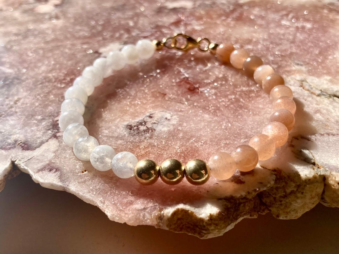 Inner Unity Moonstone and SunstoneGold Bracelet