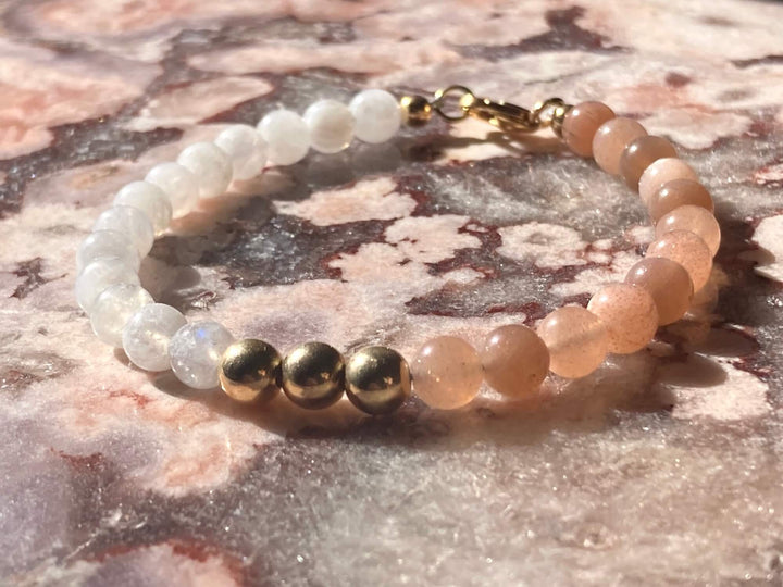 Inner Unity Moonstone and SunstoneGold Bracelet