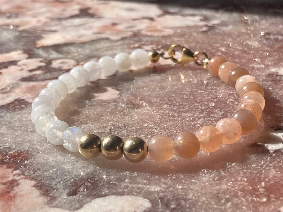 Inner Unity Moonstone and SunstoneGold Bracelet