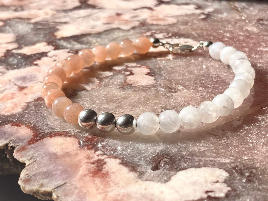 Inner Unity Moonstone and Sunstone Silver Bracelet