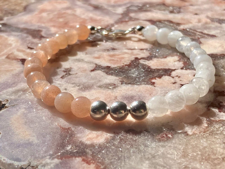 Inner Unity Moonstone and Sunstone Silver Bracelet