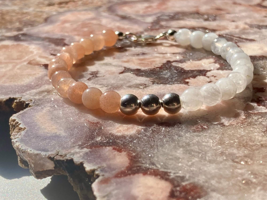 Inner Unity Moonstone and Sunstone Silver Bracelet