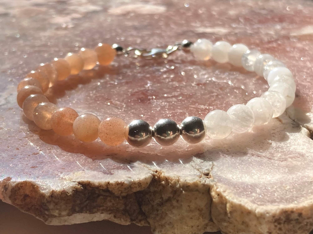 Inner Unity Moonstone and Sunstone Silver Bracelet