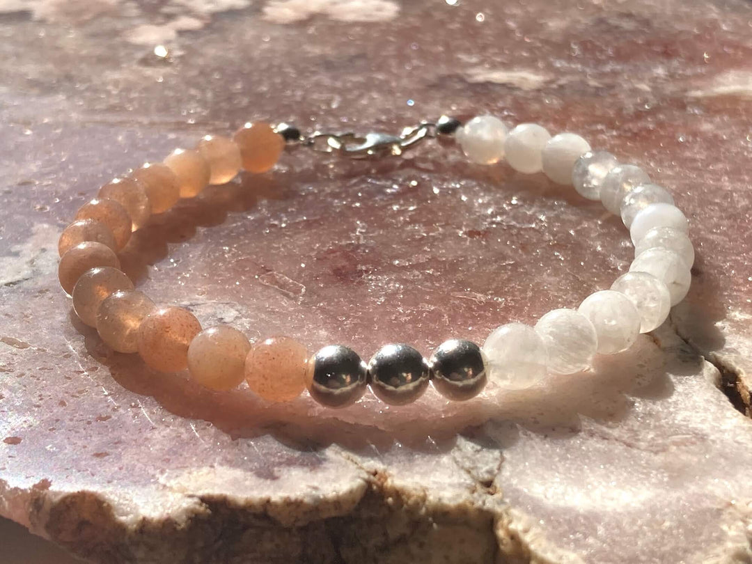 Inner Unity Moonstone and Sunstone Silver Bracelet