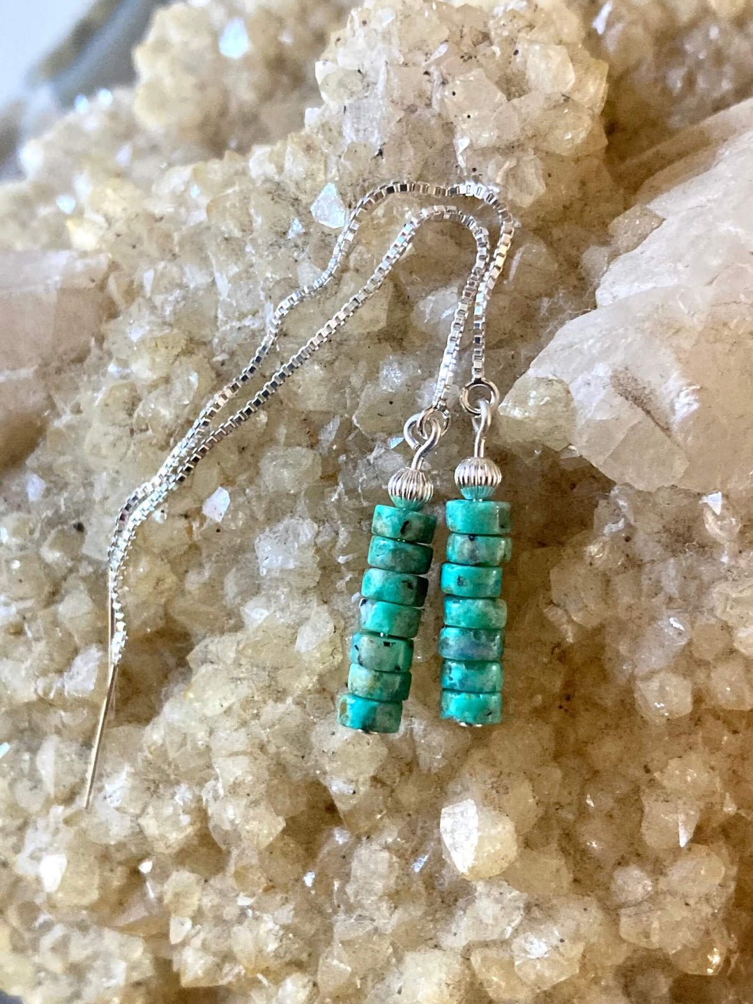 African Turquoise Thread Earrings