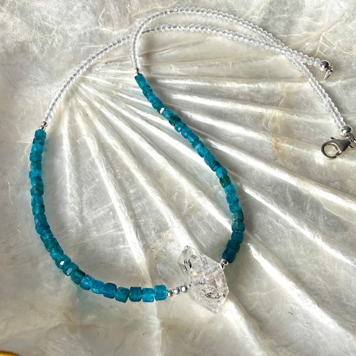 Healers Apatite & Herkimer Diamond One Of A Kind Necklace