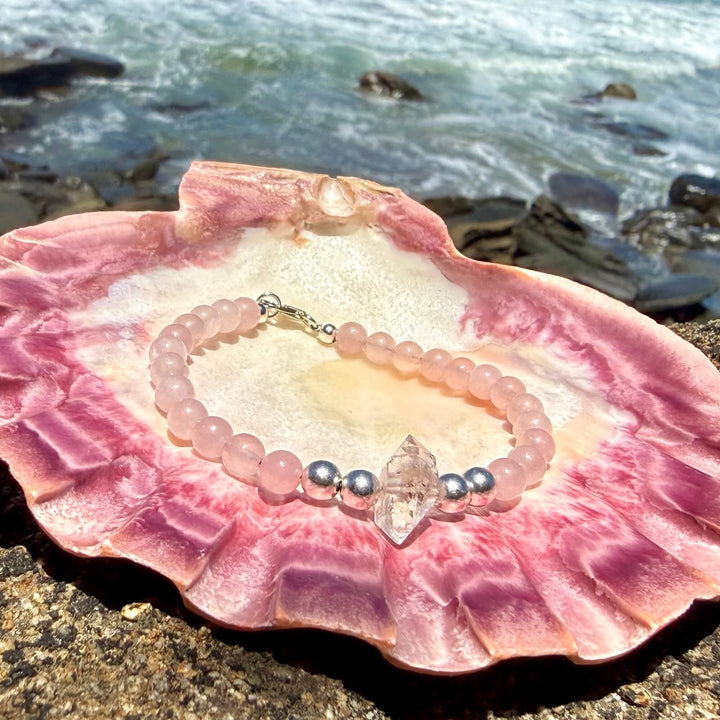Rose Quartz and Herkimer Diamond Heart Purpose One Of A Kind Bracelet