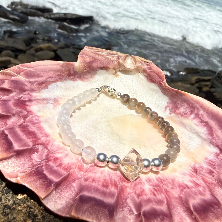 Duality Herkimer, Black Moonstone & Moonstone Bracelet