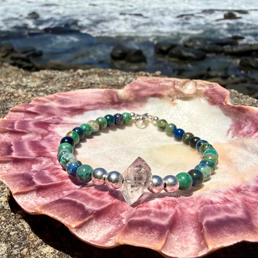 Azurite and Herkimer Diamond Inner Knowing One Of A Kind Bracelet