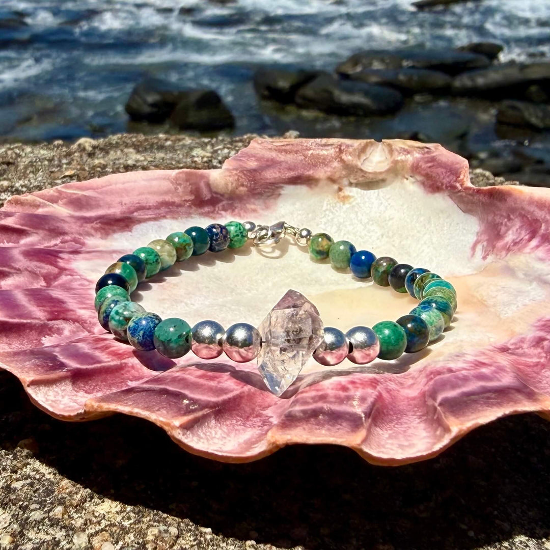 Azurite and Herkimer Diamond Inner Knowing One Of A Kind Bracelet