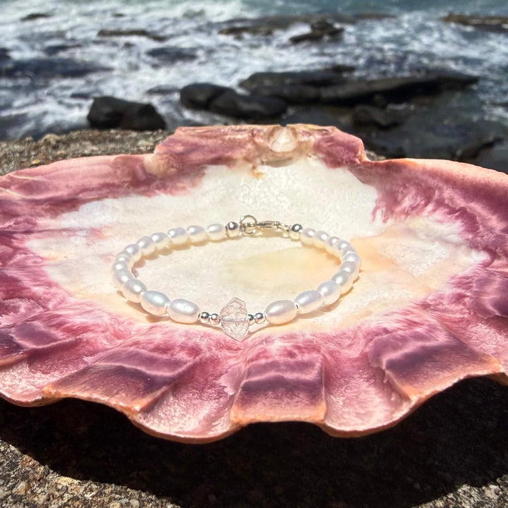 Pearl and Herkimer Diamond One Of A Kind Bracelet