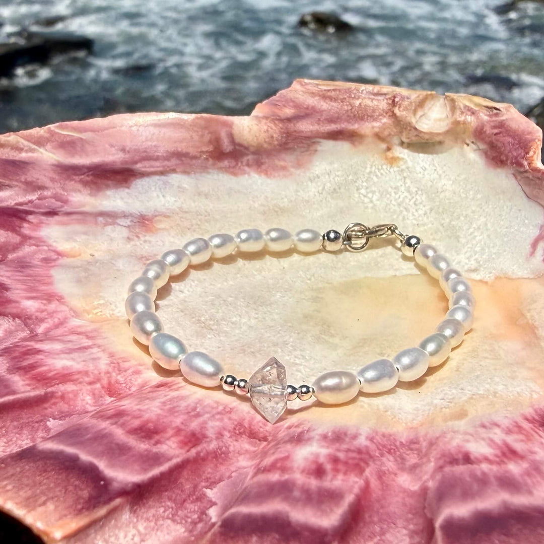 Pearl and Herkimer Diamond One Of A Kind Bracelet