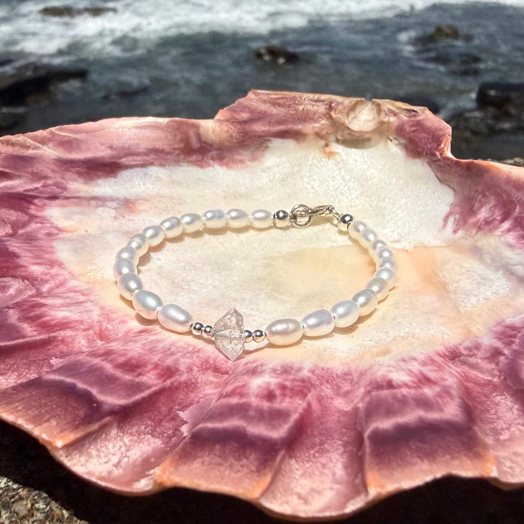 Pearl and Herkimer Diamond One Of A Kind Bracelet