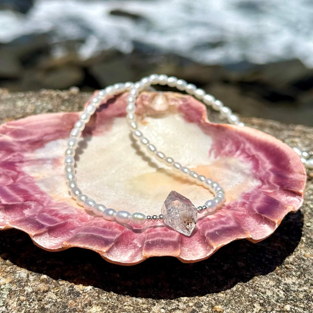 Pearl and Herkimer Diamond One Of A Kind Necklace