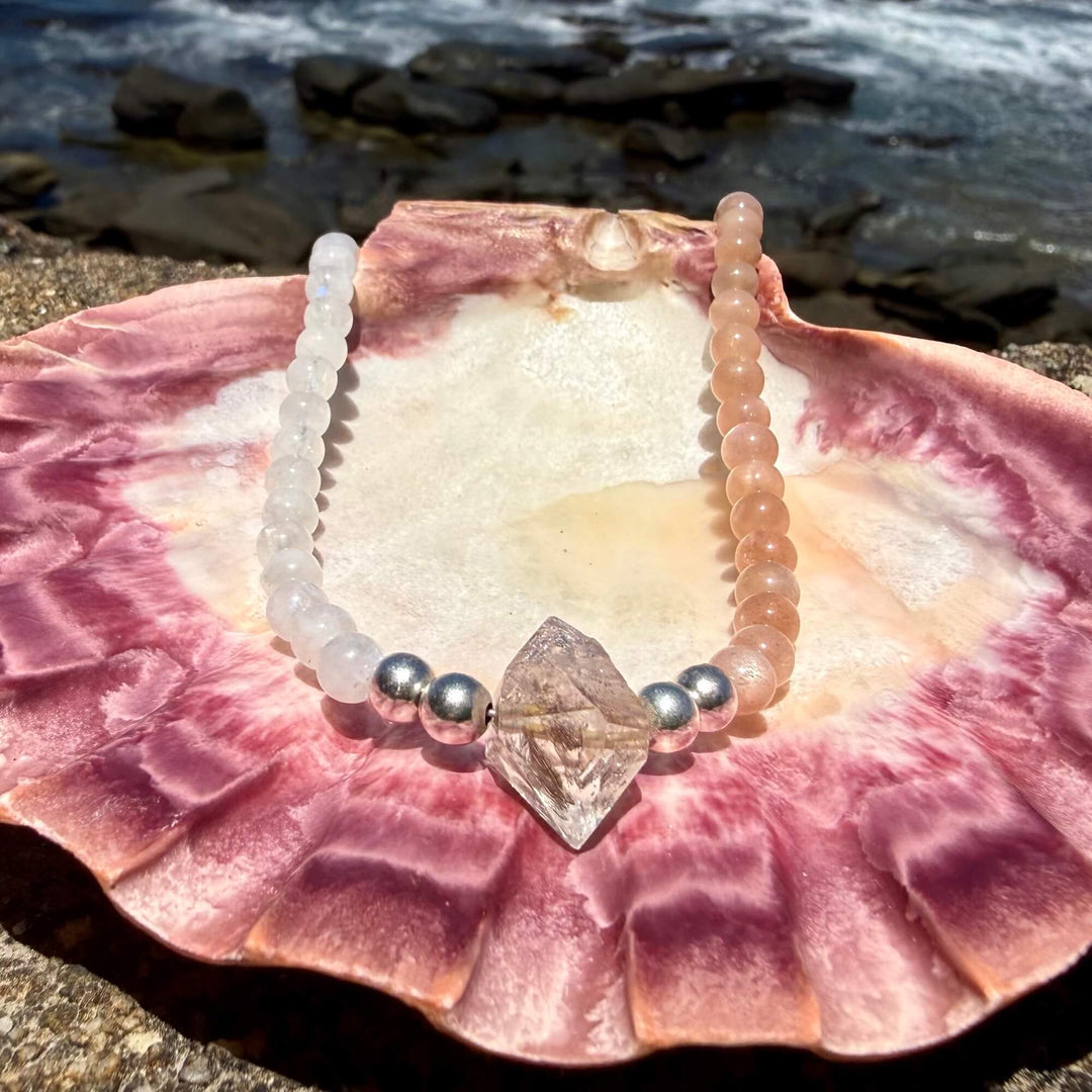 Inner Unity Moonstone, Sunstone & Herkimer Diamond One Of A Kind Necklace
