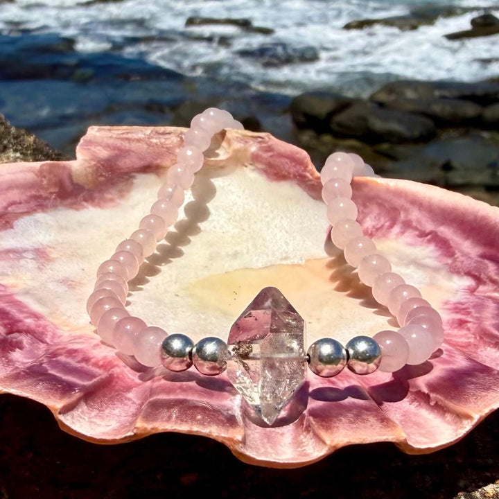 Rose Quartz and Herkimer Diamond Heart Purpose One Of A Kind Necklace