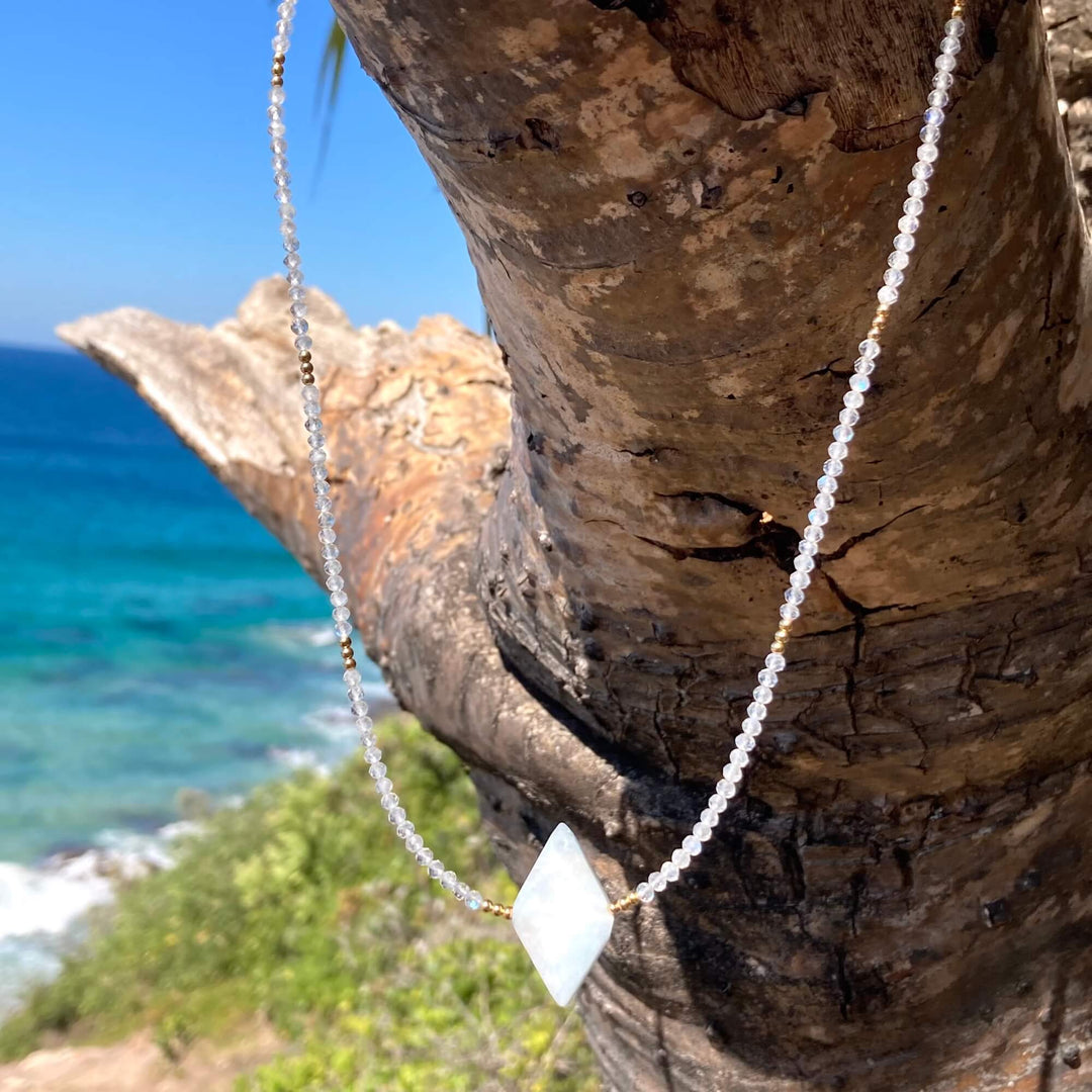 Moonstone & Aquamarine Gold Pendant Necklace