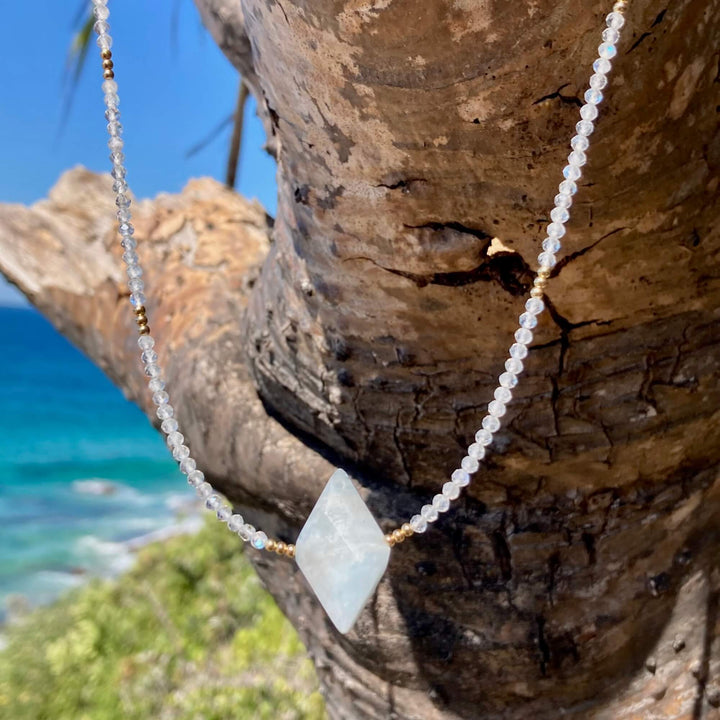 Moonstone & Aquamarine Gold Pendant Necklace