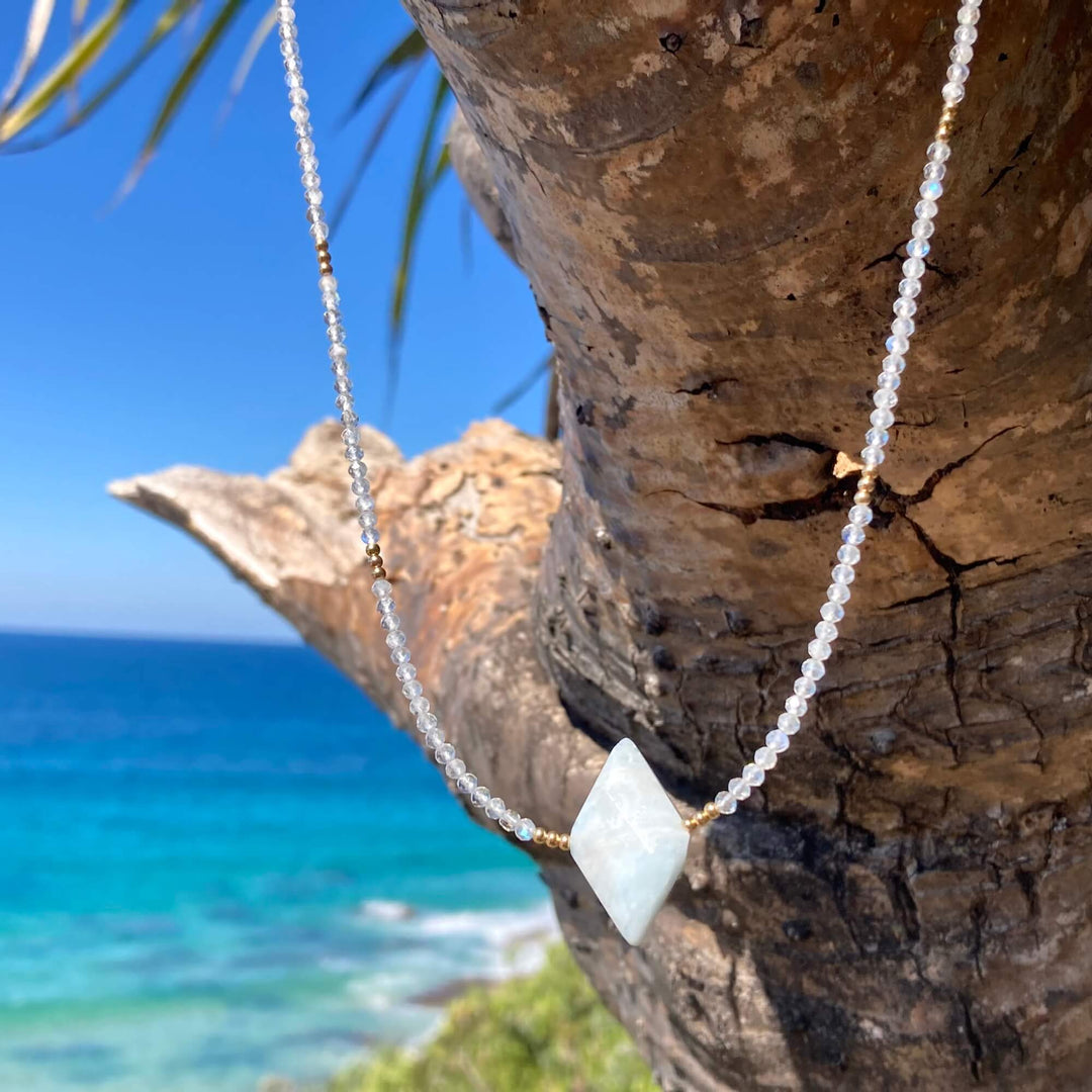 Moonstone & Aquamarine Gold Pendant Necklace