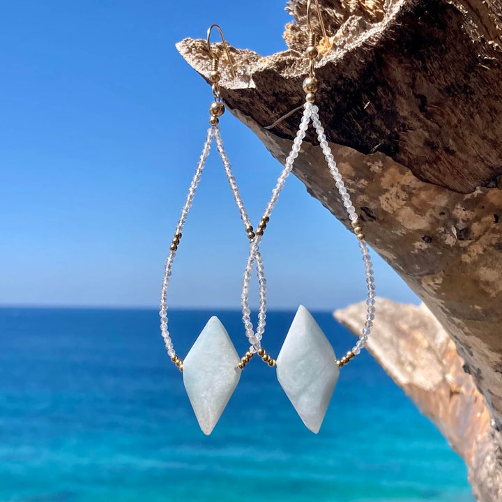 Moonstone & Aquamarine Gold Pendant Earrings