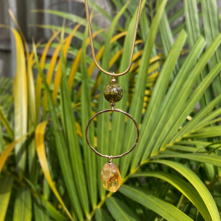 Green Garnet & Amber Gold Pendant Necklace