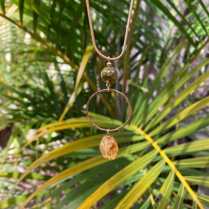 Green Garnet & Amber Gold Pendant Necklace