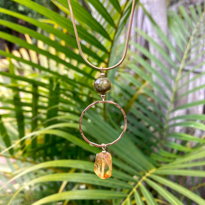 Green Garnet & Amber Gold Pendant Necklace