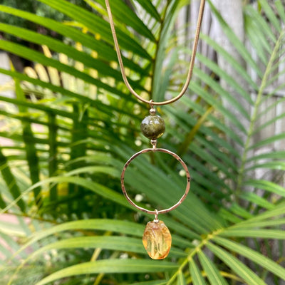 Green Garnet & Amber Gold Pendant Necklace