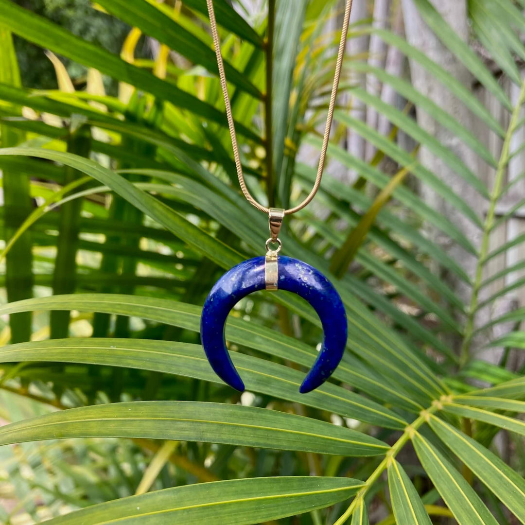 Lapis Lazuli And Gold Crescent Moon Pendant Necklace