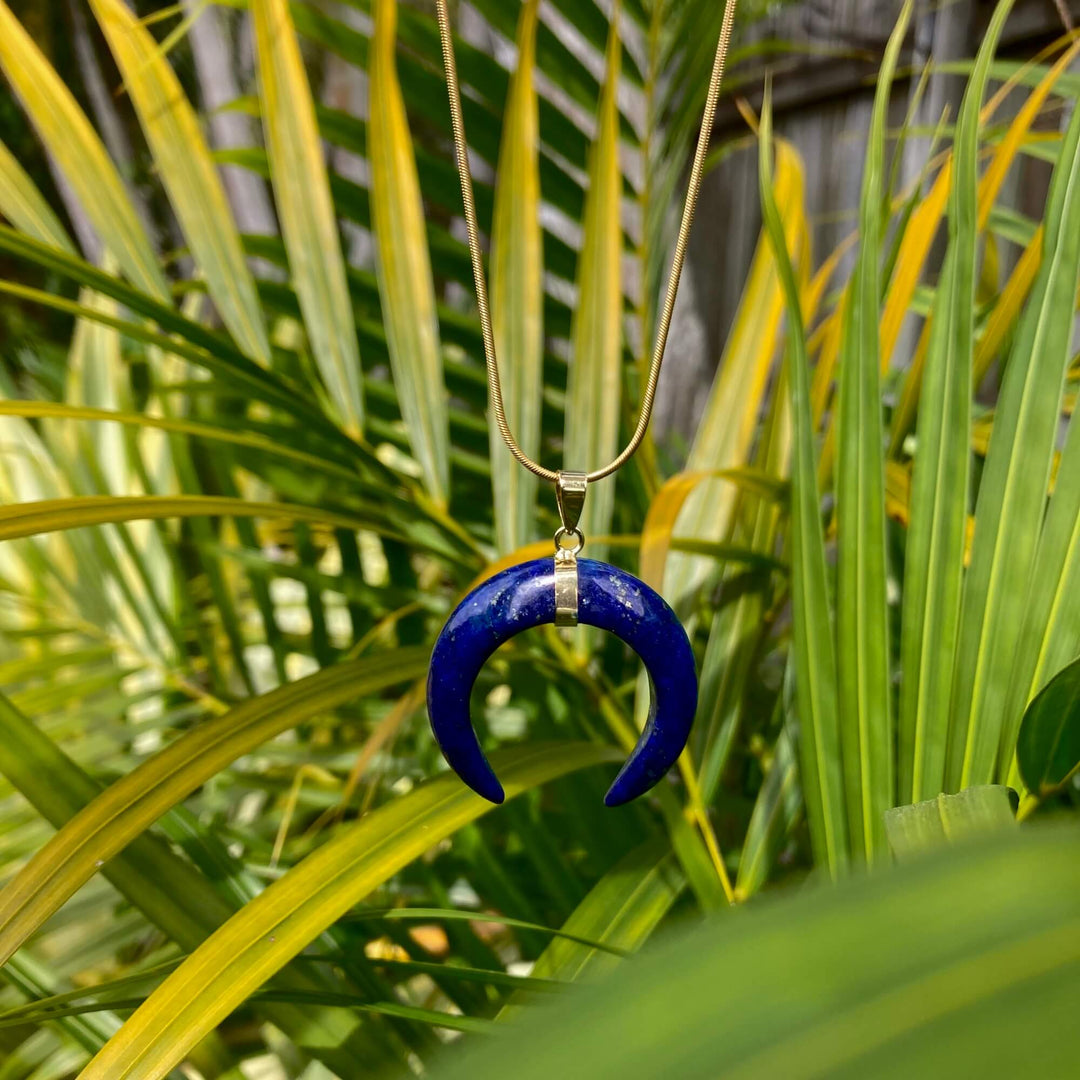 Lapis Lazuli And Gold Crescent Moon Pendant Necklace