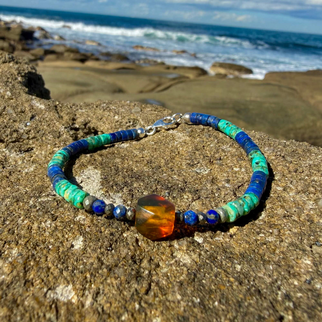African Turquoise, Amber & Lapis Lazuli Bracelet