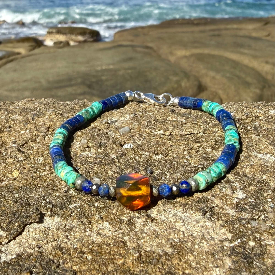 African Turquoise, Amber & Lapis Lazuli Bracelet