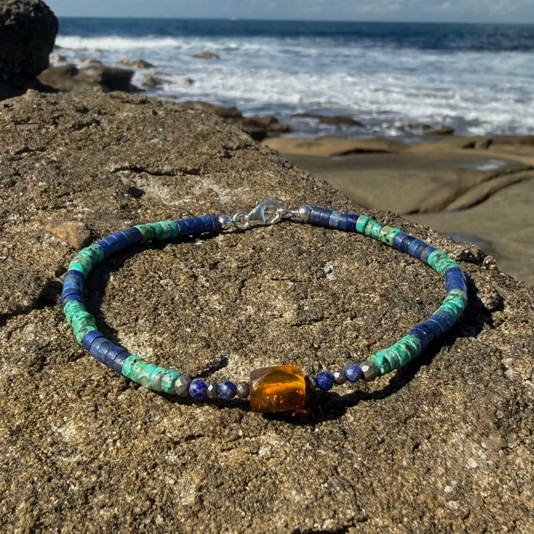 African Turquoise, Amber & Lapis Lazuli Anklet