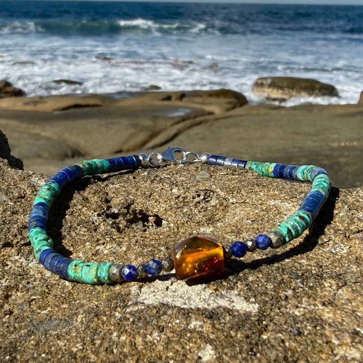 African Turquoise, Amber & Lapis Lazuli Anklet