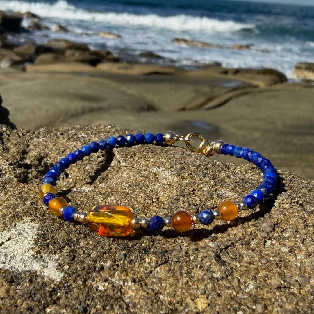 Amber & Lapis Lazuli Gold Bracelet