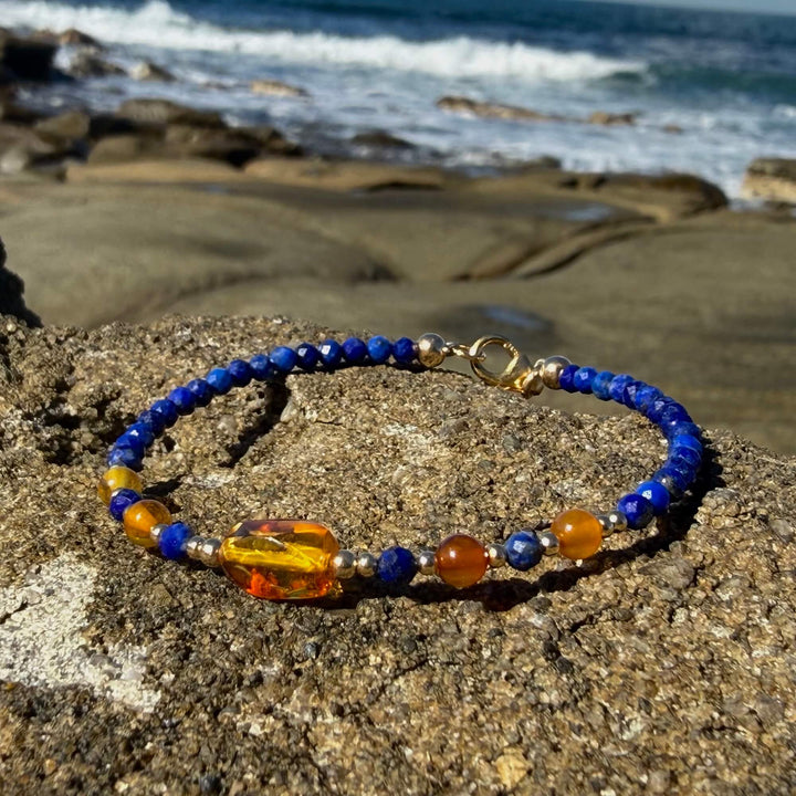 Amber & Lapis Lazuli Gold Bracelet