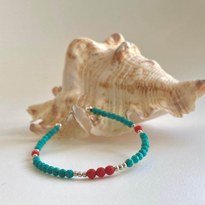 Blue Magnesite & Red Coral Bracelet