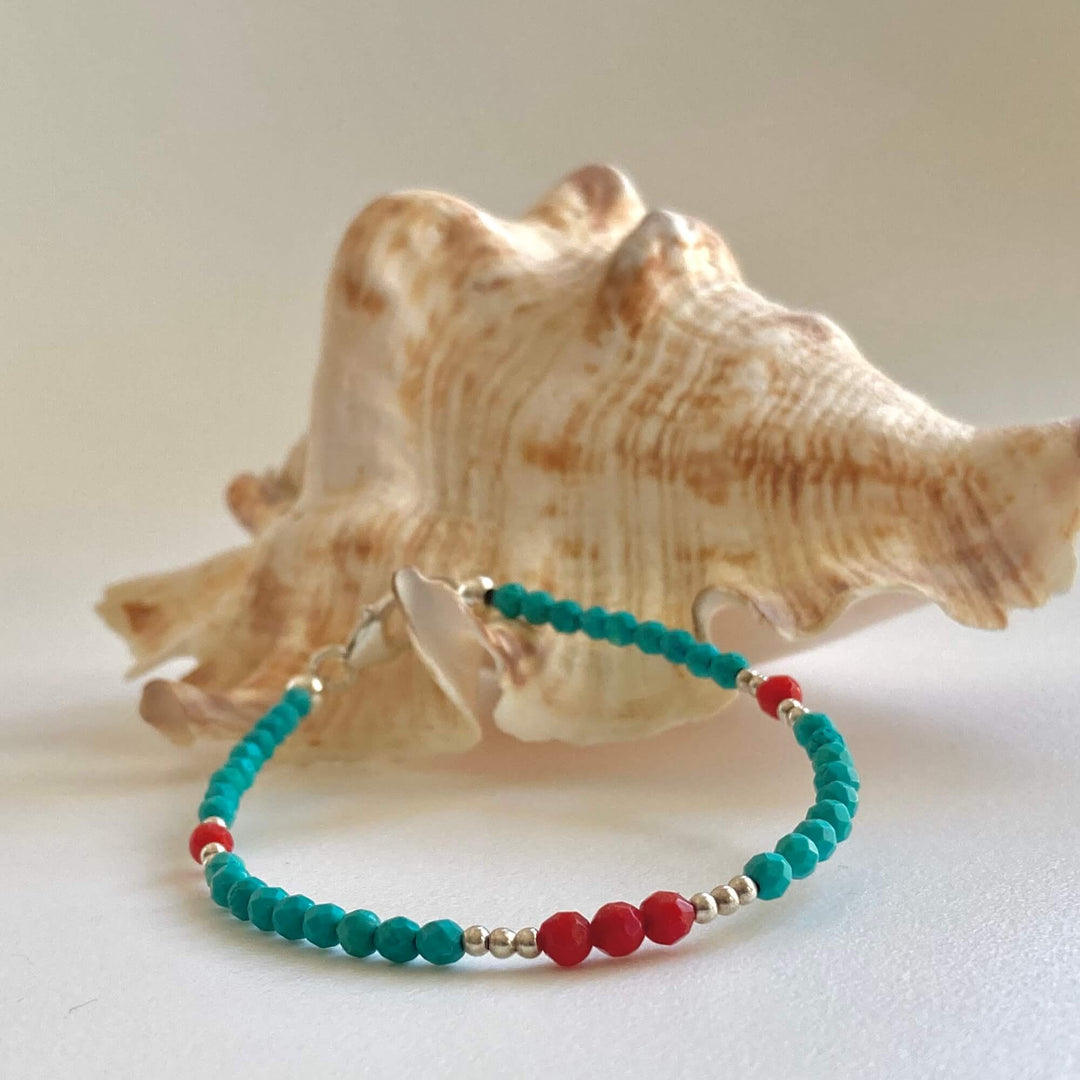 Blue Magnesite & Red Coral Bracelet