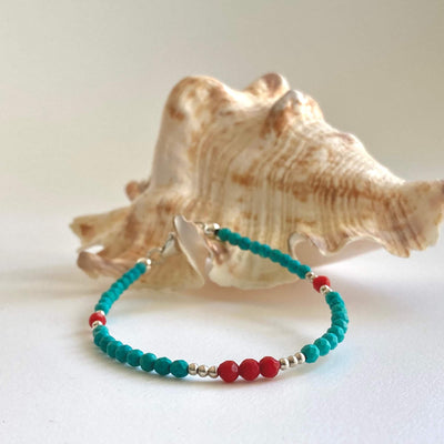Blue Magnesite & Red Coral Bracelet