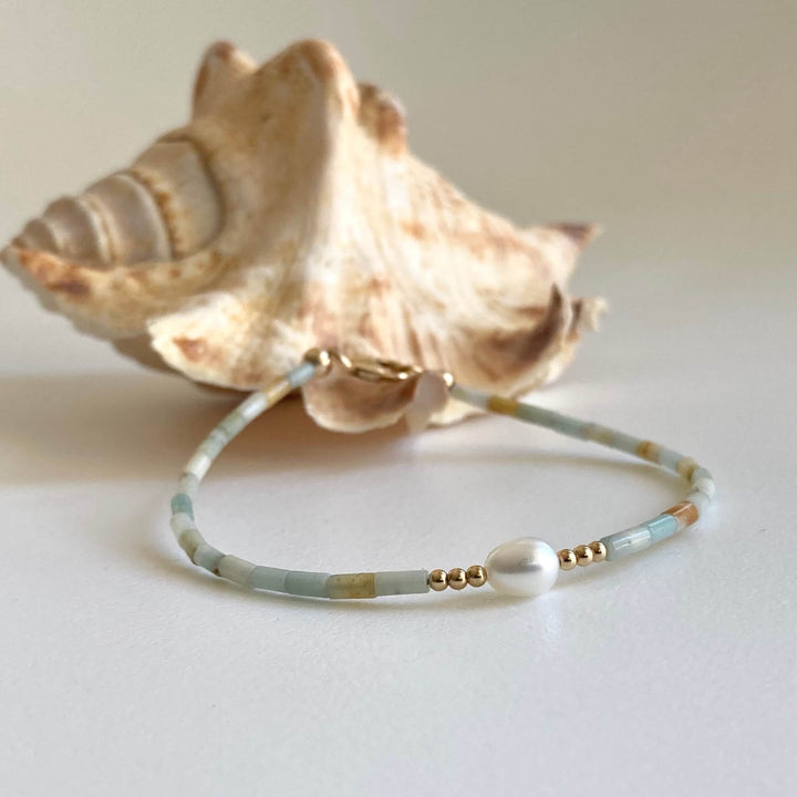 Amazonite, Pearl & Gold Bracelet