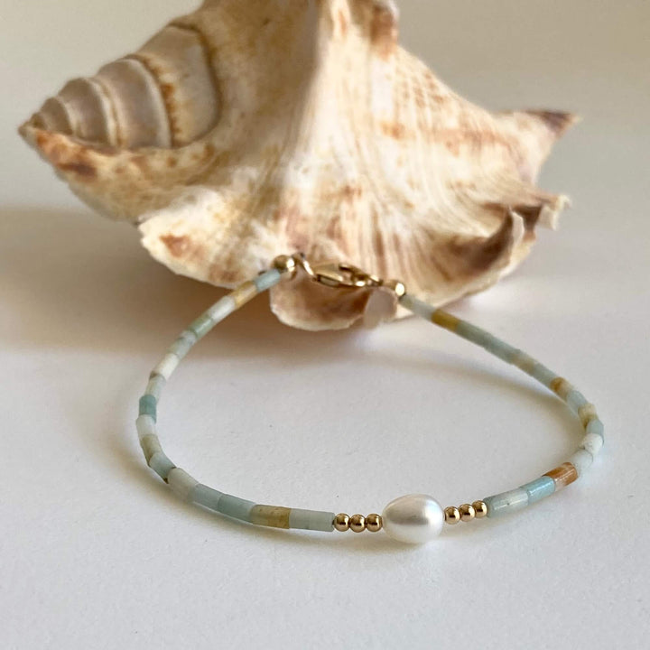 Amazonite, Pearl & Gold Bracelet