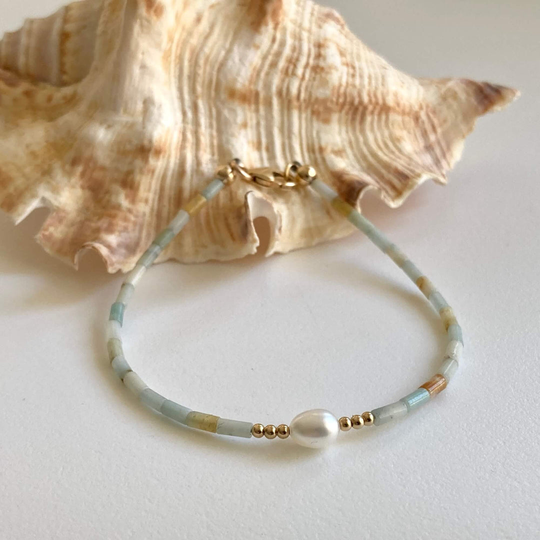 Amazonite, Pearl & Gold Bracelet