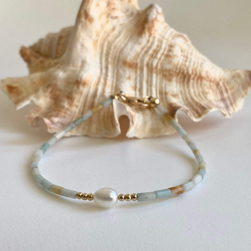 Amazonite, Pearl & Gold Bracelet