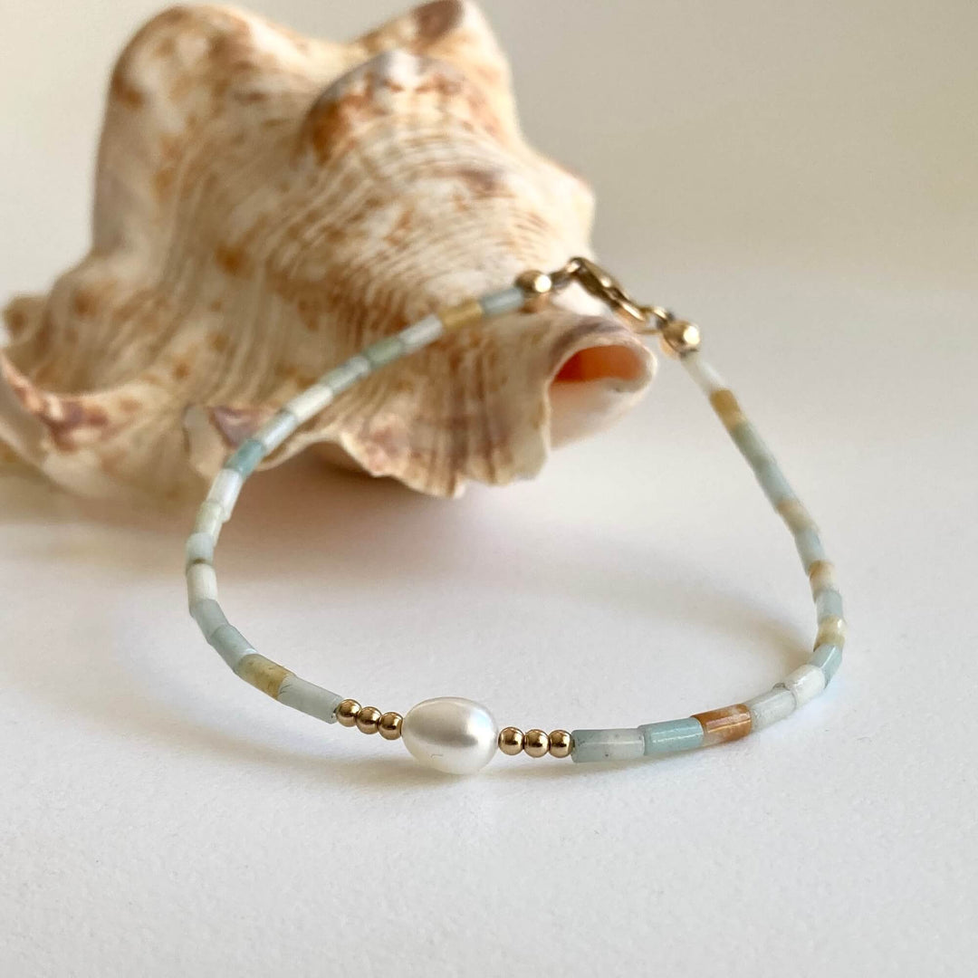 Amazonite, Pearl & Gold Bracelet