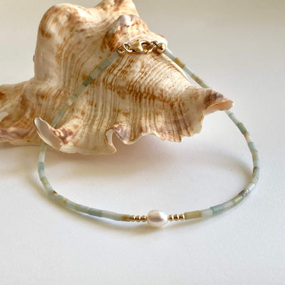 Amazonite, Pearl & Gold Anklet