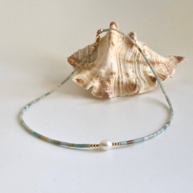 Amazonite, Pearl & Gold Necklace